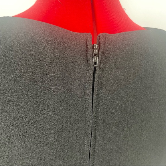 80s Morton Myles Black Peplum Dramatic Shoulder Crepe Midi Dress - Picture 7 of 14